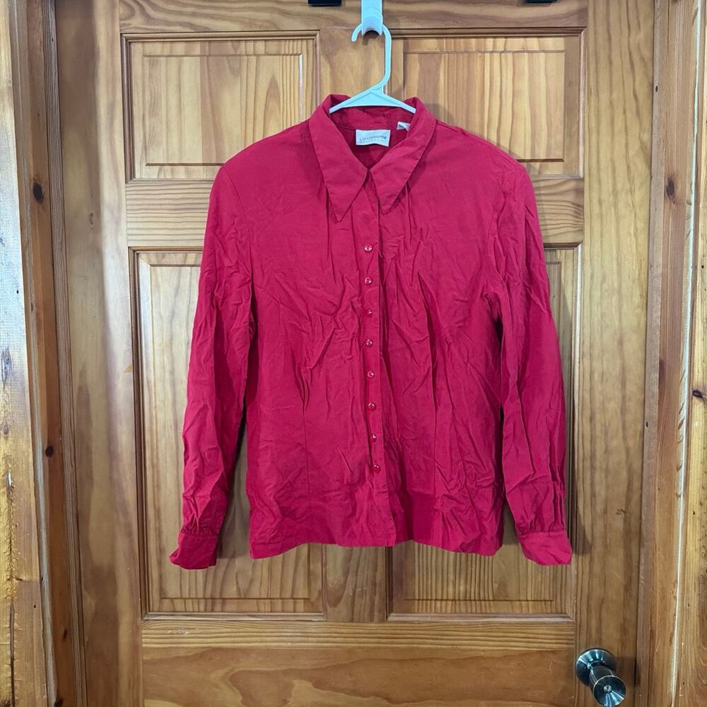 Women's Liz Claiborne Red Silk Long Sleeve Button Down Blouse Size 12